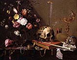 Vanitas with Bouquet and Skull